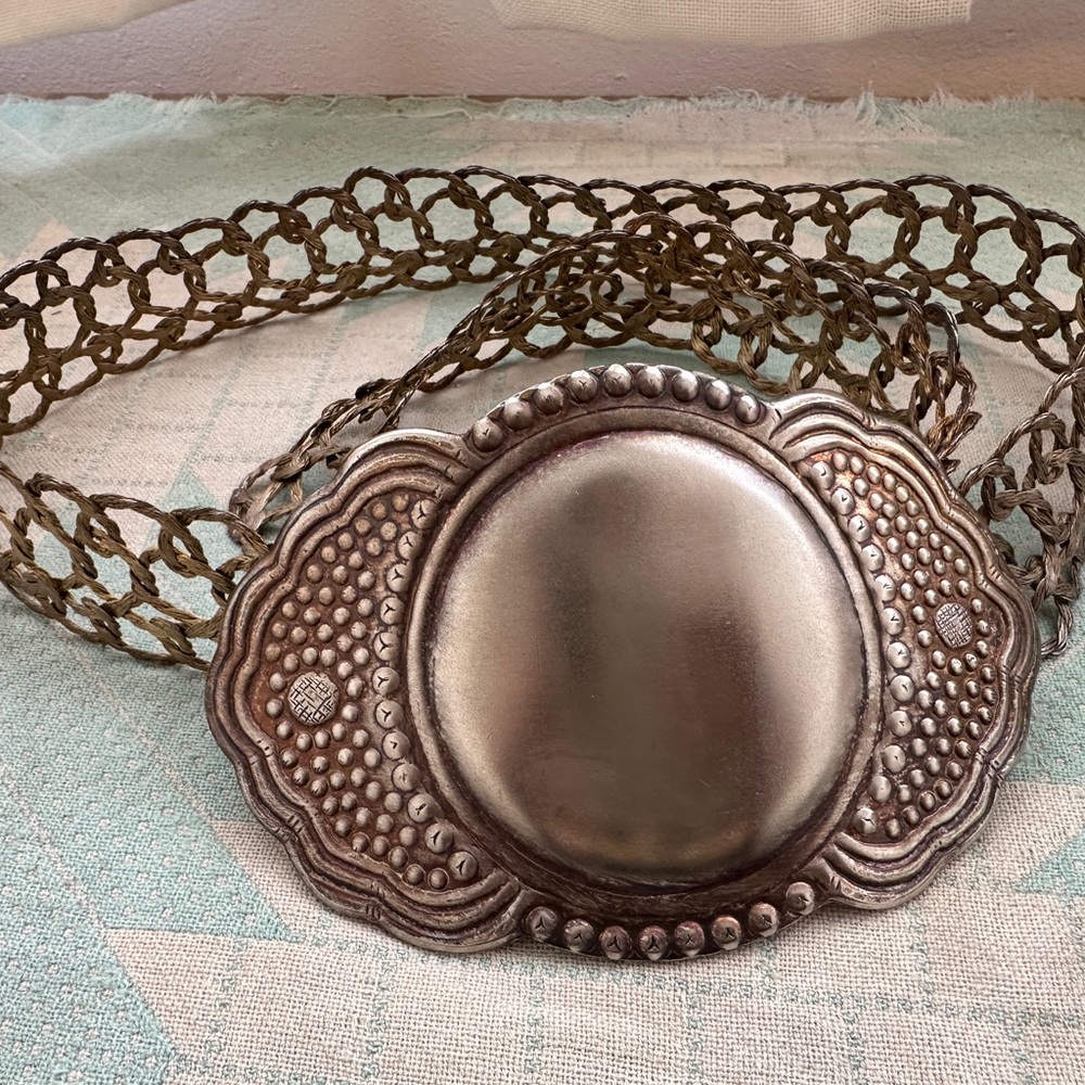 Vintage Gold-Plated Silver Woven Belt with Ornate Concho Buckle - Made in Greece